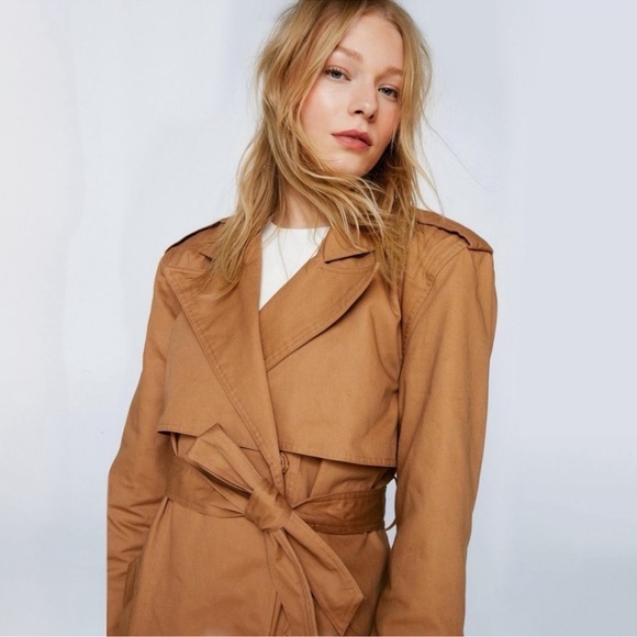 NASTY GAL • Camel Tan Extreme Shoulder Trench Coat Winter Fall Jacket - Picture 4 of 8